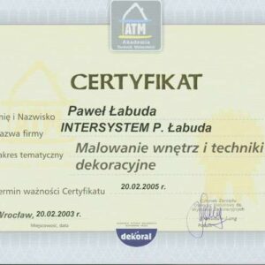 certyfikat szkolenia malowanie i dekoracje