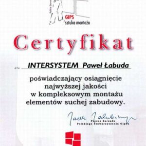 certyfikat montażu suchej zabudowy