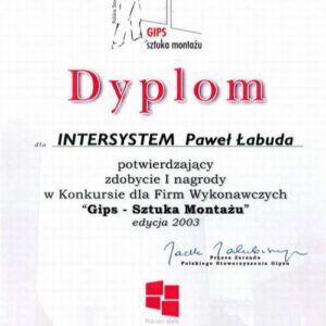 dyplom za konkurs gips sztuka montażu