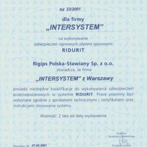 licencja dla intersystem od rigips
